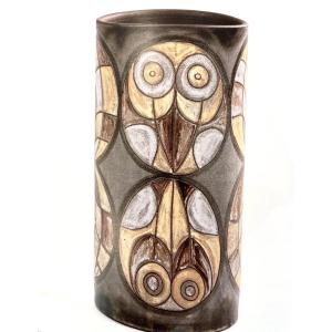 Large Stoneware Roller Vase By Alexandre Kostanda, Vallauris