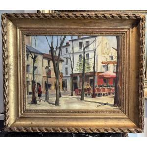 View Of Montmartre – Oil On Cardboard Signed Rm Cadet – 1950s/1960s