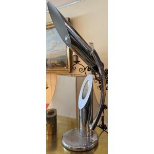 Designer Lamp In Chromed Metal – Modernist Sculptural Line – 20th Century