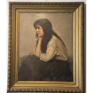 Pensive Young Girl At The Net 