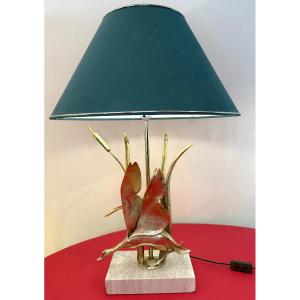 Large Designer Lamp In Golden Brass – Bird / Duck – 70s – Art Deco / Hollywood Style R