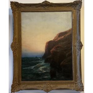 Painting By émile Godchaux – The Last Glimmers On The Sea