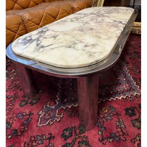 Modernist Coffee Table In Marble And Chrome – 20th Century Design