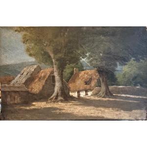 Country House Under The Trees – Oil On Canvas, 19th Century