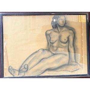 Pastel Nude Woman, Art Deco Style – Signed R. Gén, 20th Century