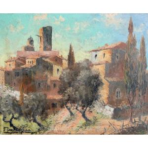 Morning In Saint-paul-de-vence – Oil On Cardboard, 20th Century Art