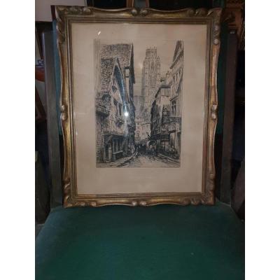 A Beautiful Eau-forte Of Rue De Rouen