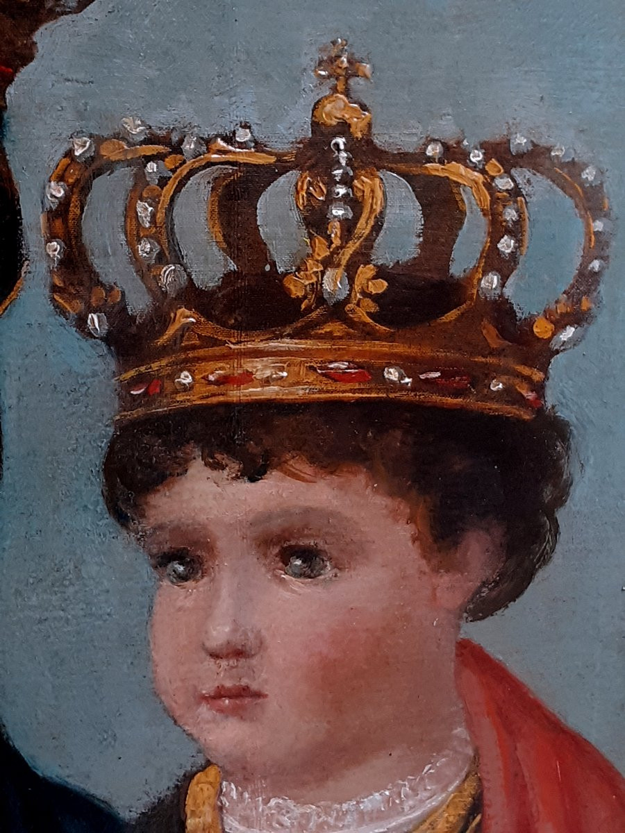 Dipinto olio su tela raffigurante Madonna con Bambino-photo-4