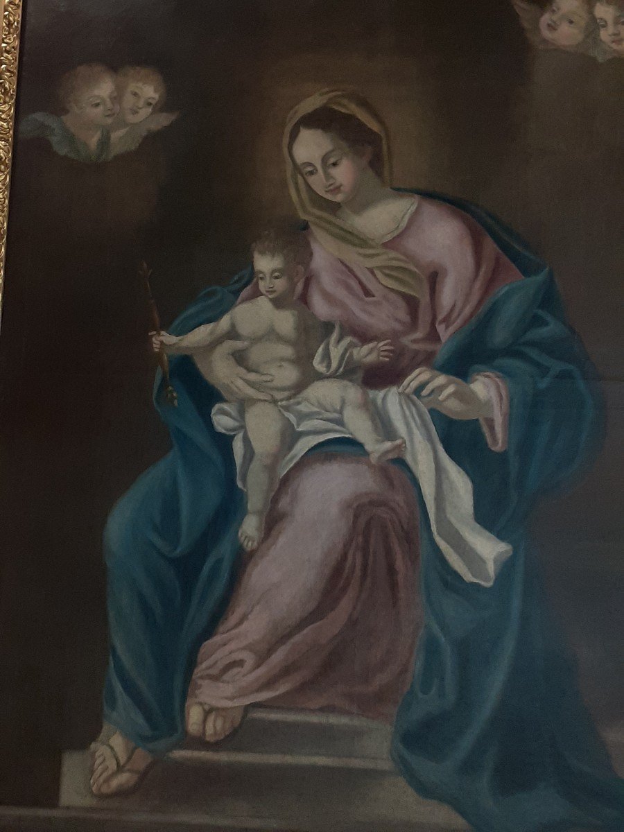 Dipinto olio su tela Madonna con Bambino-photo-3