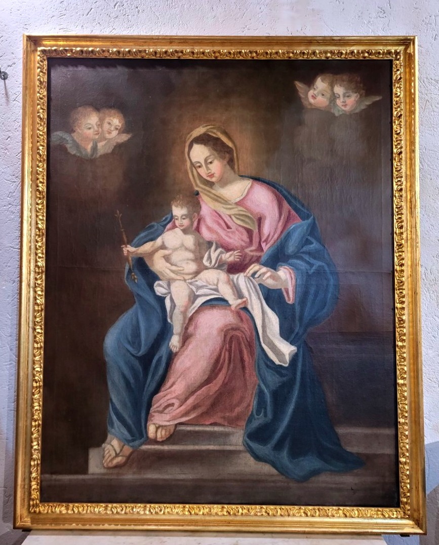 Dipinto olio su tela Madonna con Bambino
