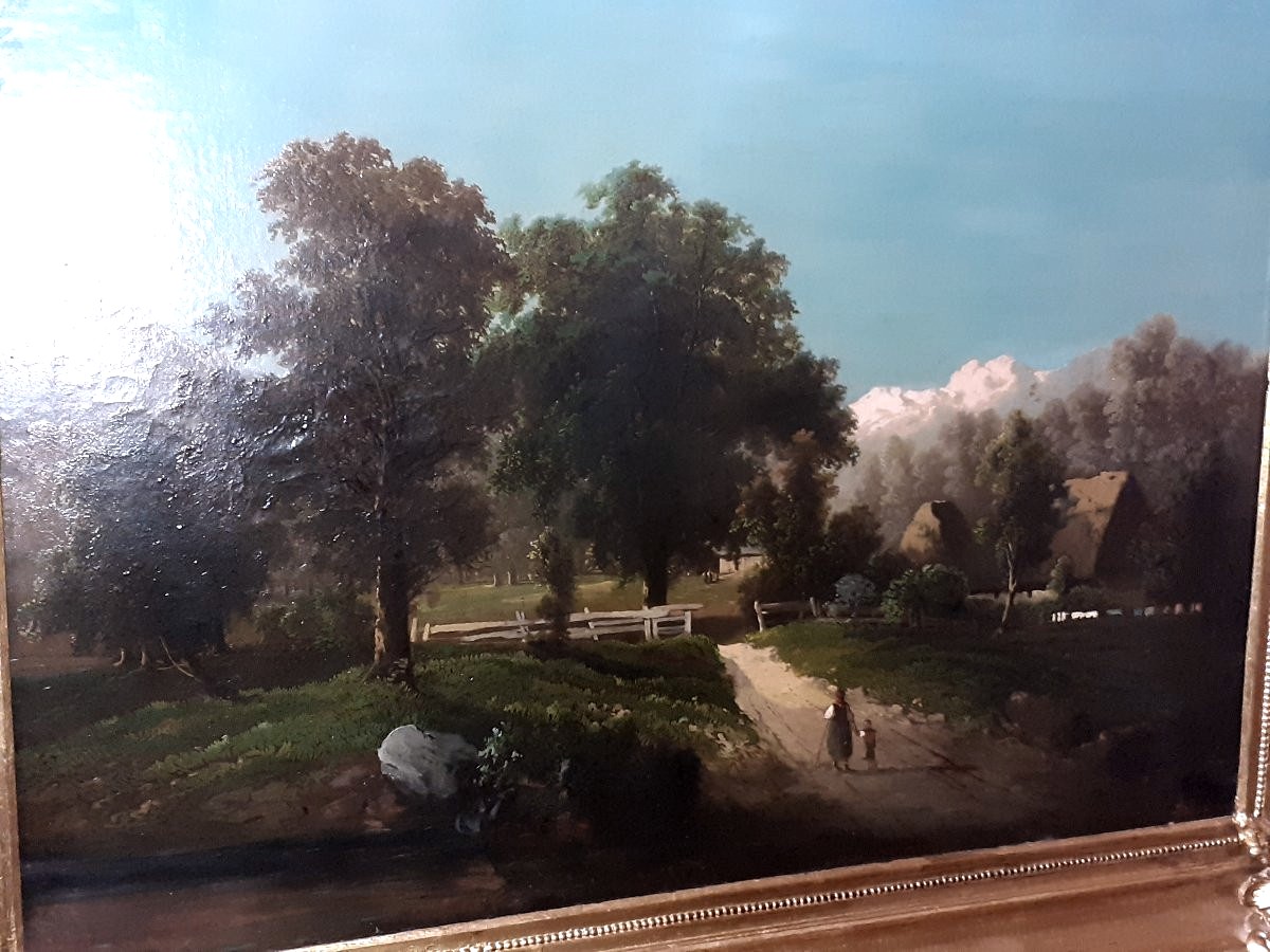 Dipinto olio su tela raffigurante paesaggio  epoca 1860 manifattura francese -photo-3