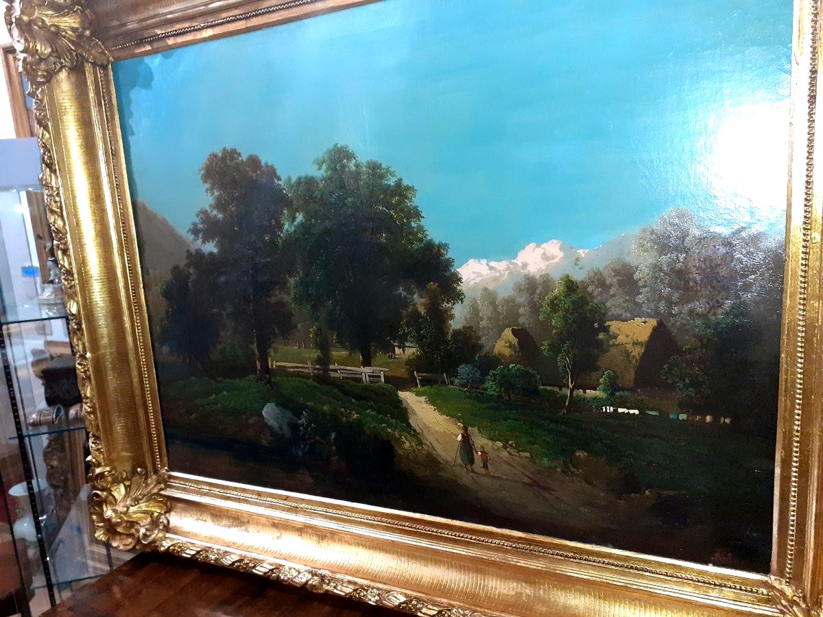 Dipinto olio su tela raffigurante paesaggio  epoca 1860 manifattura francese -photo-2