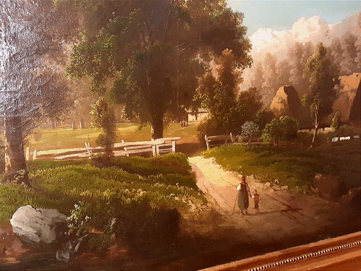 Dipinto olio su tela raffigurante paesaggio  epoca 1860 manifattura francese -photo-4