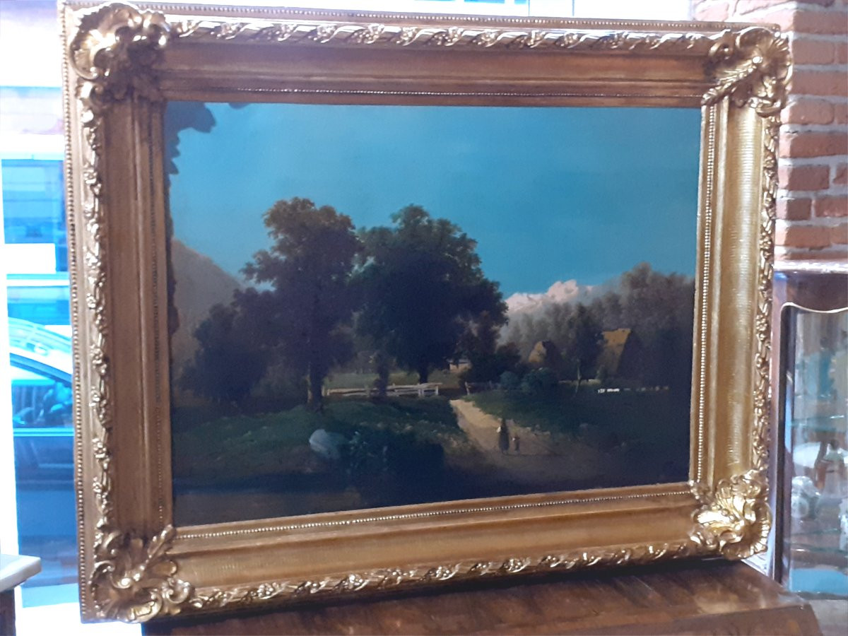 Dipinto olio su tela raffigurante paesaggio  epoca 1860 manifattura francese -photo-1