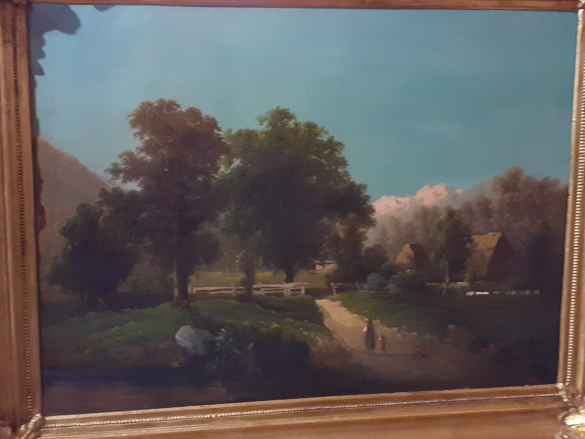 Dipinto olio su tela raffigurante paesaggio  epoca 1860 manifattura francese -photo-2