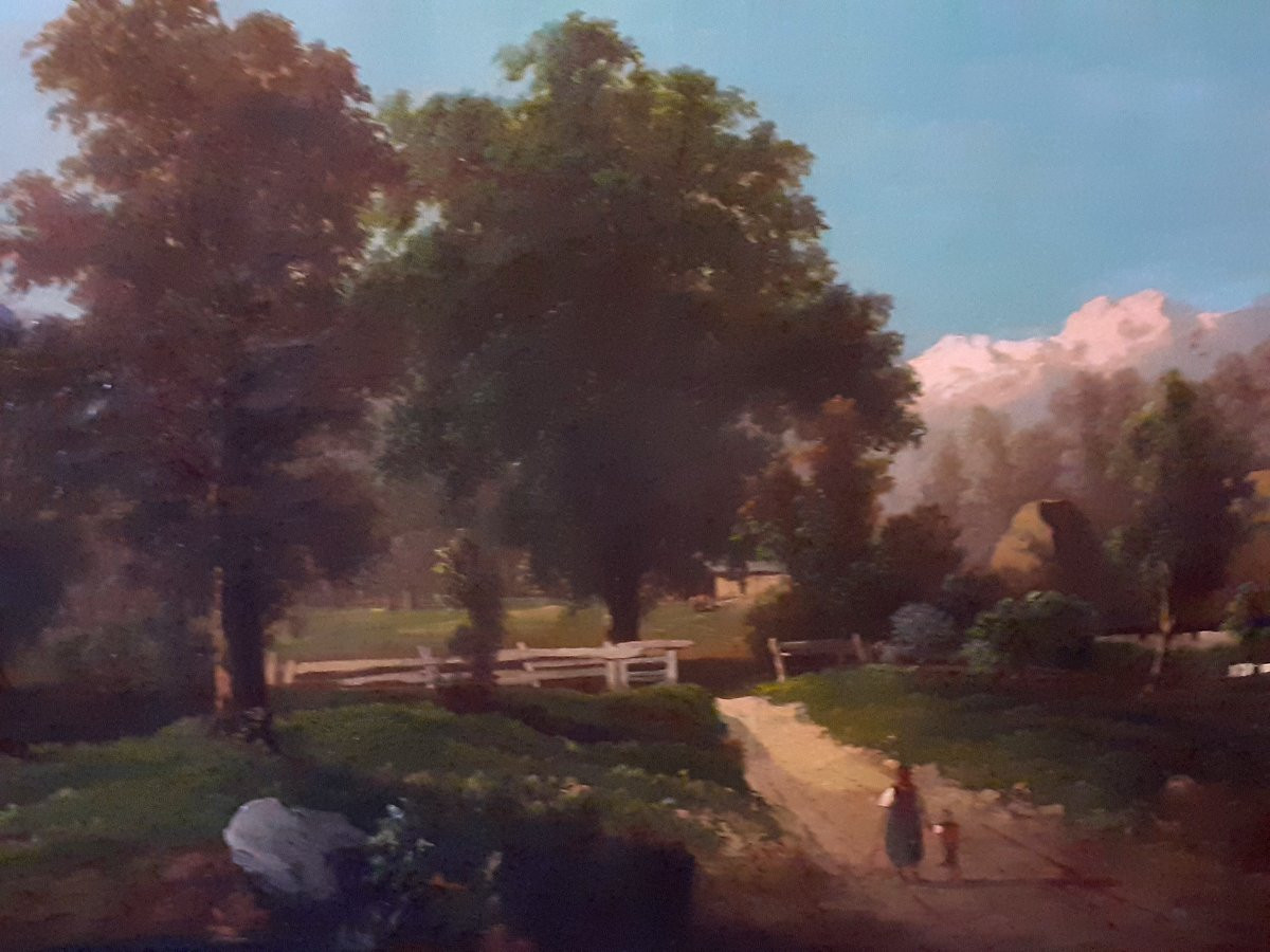 Dipinto olio su tela raffigurante paesaggio  epoca 1860 manifattura francese -photo-3
