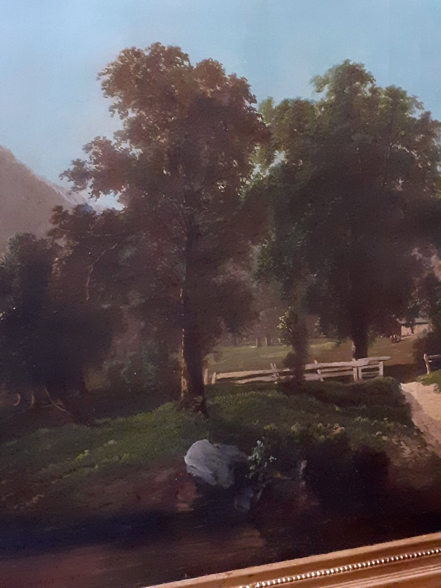 Dipinto olio su tela raffigurante paesaggio  epoca 1860 manifattura francese -photo-4
