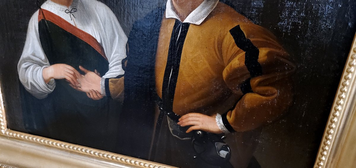 Dipinto olio su tela epoca 1850  raffigurante la buona fortuna di Caravaggio -photo-3
