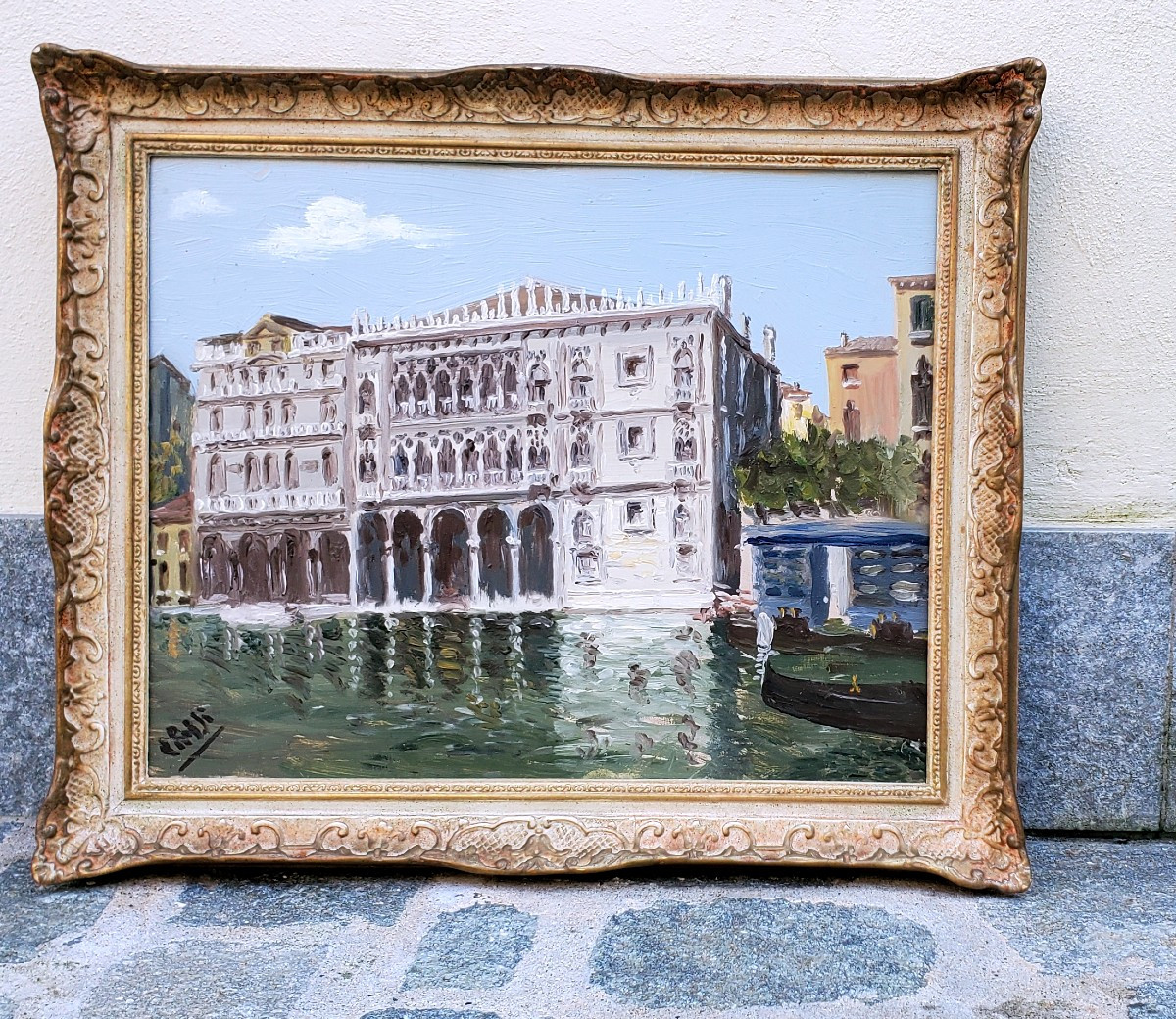 Dipinto tecnica olio su tavoletta raffigurante Venezia palazzo storico la Ca D'oro Firmato Riva-photo-2