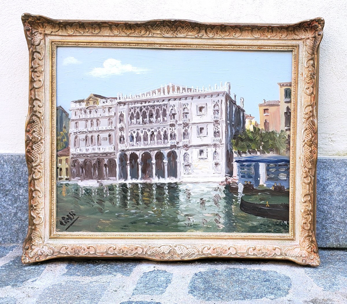 Dipinto tecnica olio su tavoletta raffigurante Venezia palazzo storico la Ca D'oro Firmato Riva-photo-1