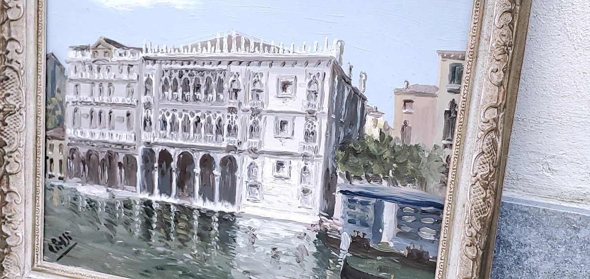 Dipinto tecnica olio su tavoletta raffigurante Venezia palazzo storico la Ca D'oro Firmato Riva-photo-3
