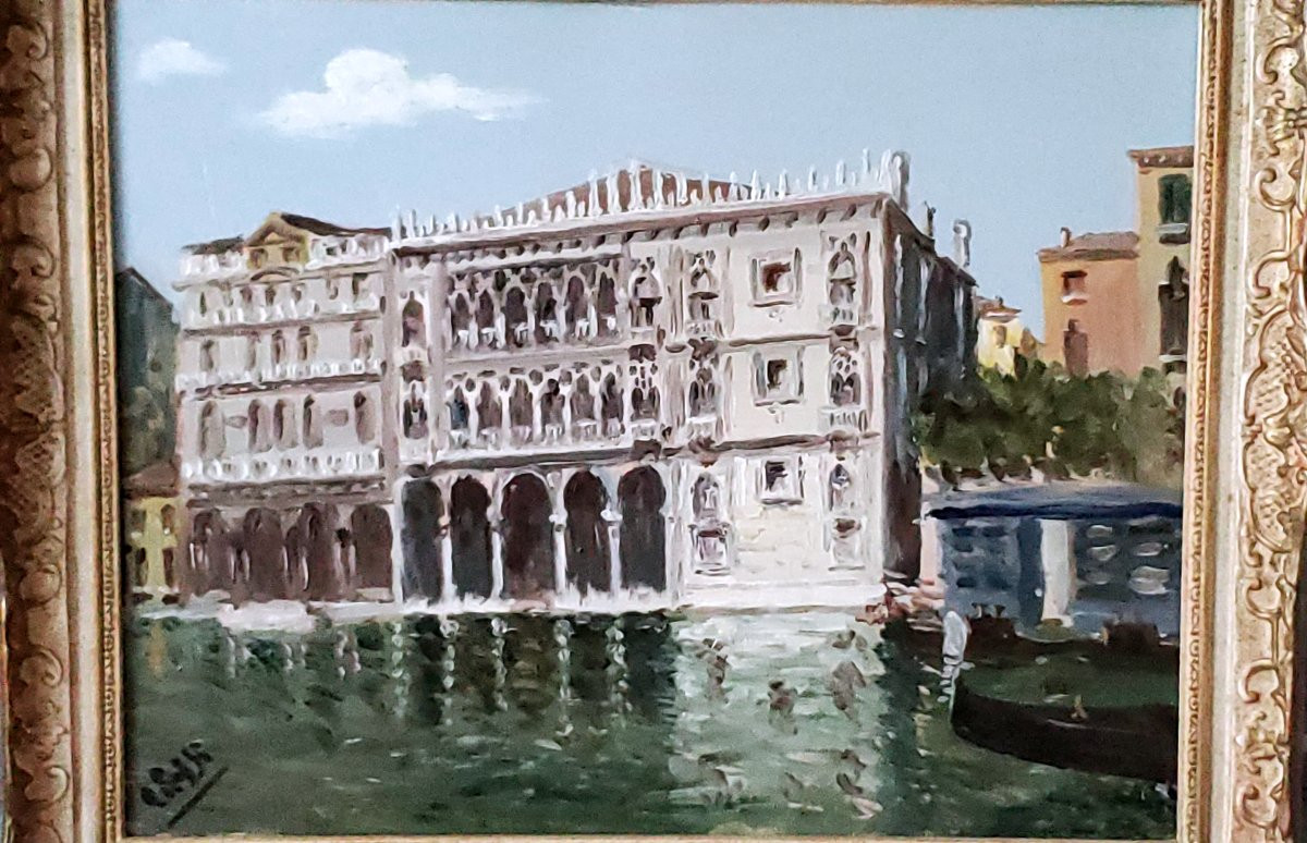 Dipinto tecnica olio su tavoletta raffigurante Venezia palazzo storico la Ca D'oro Firmato Riva-photo-6