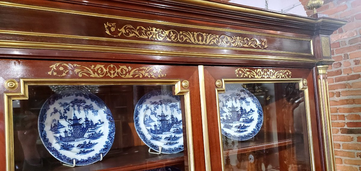 libreria Napoleone III in mogano intarsiata in ottone cesellato-photo-5