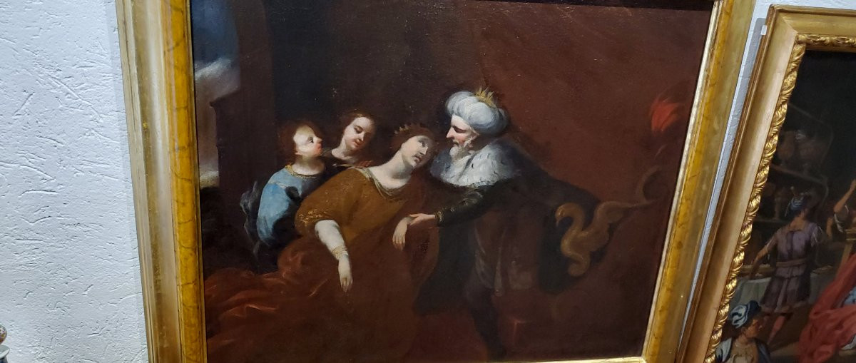 due Dipinti epoca 1600  raffiguranti storia di Ester e il Re Assuero epoca 1600-photo-6