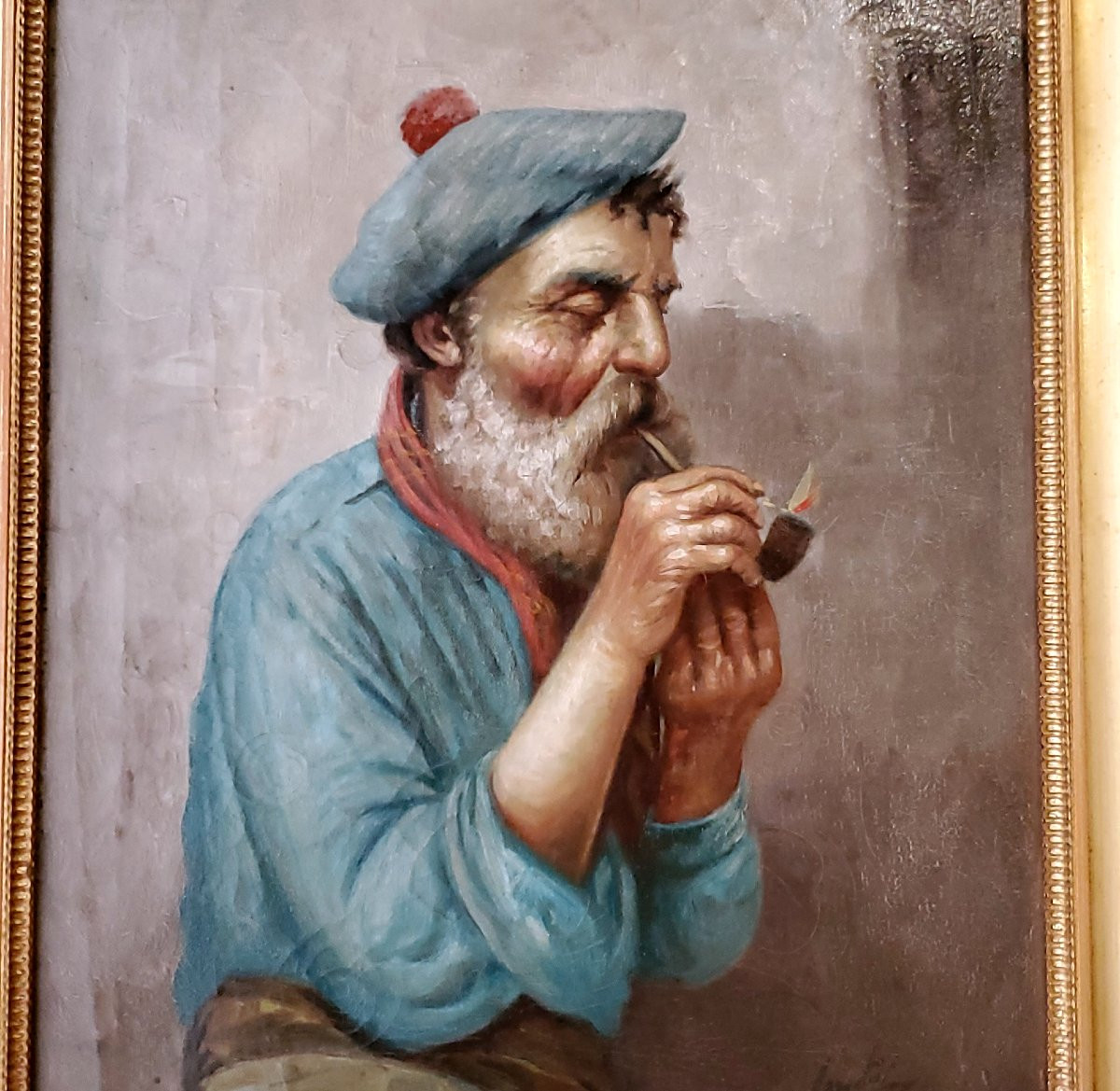 Dipinto olio su tela raffigurante marinaio-photo-1