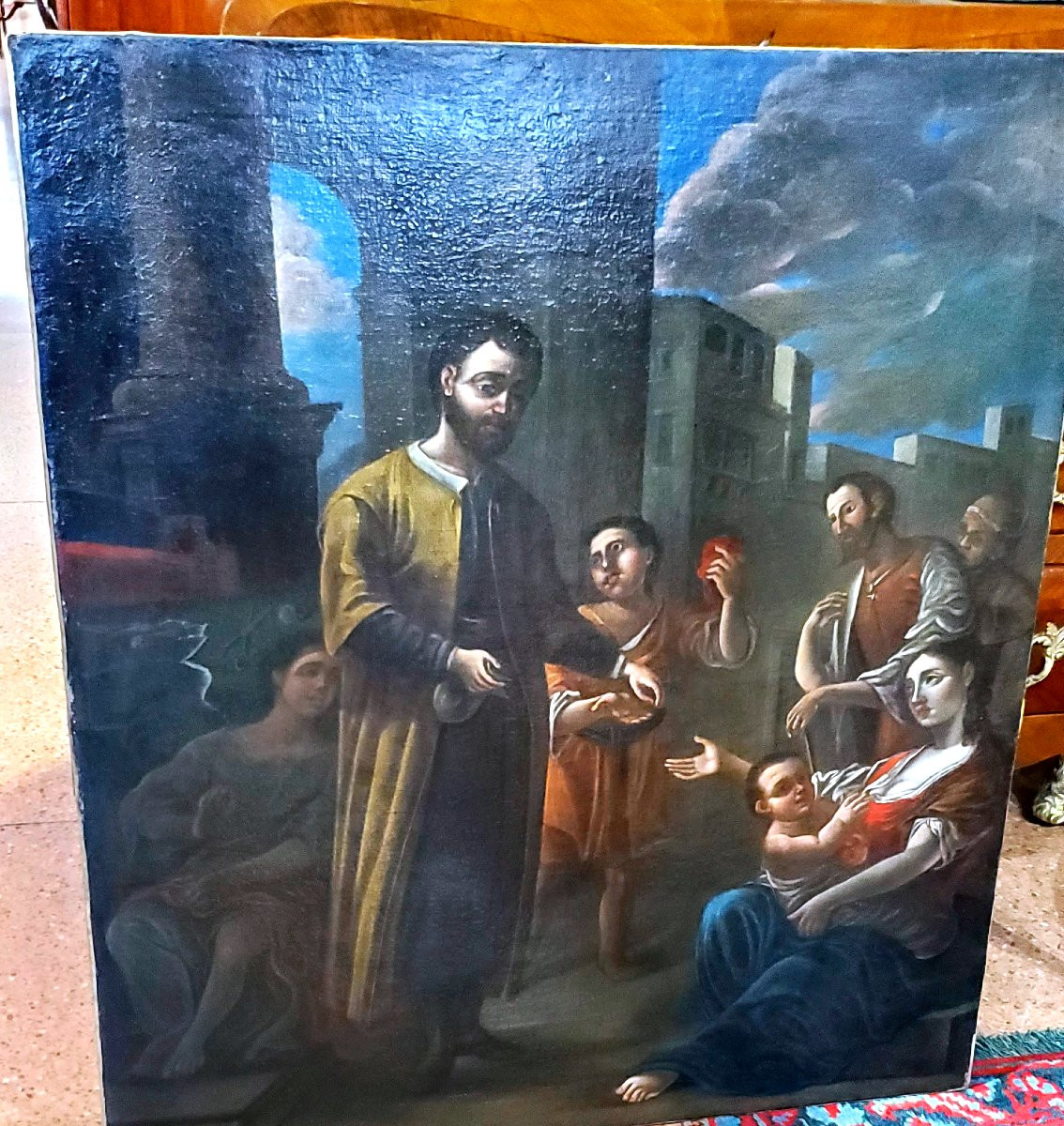 dipinto olio su tela epoca 1700  Carità-photo-1