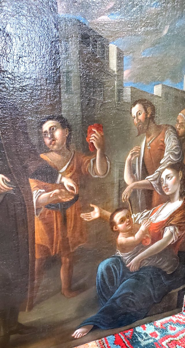 dipinto olio su tela epoca 1700  Carità-photo-3