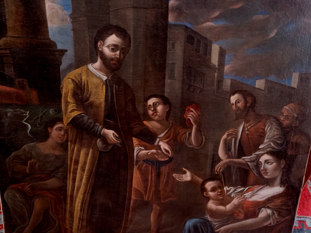 dipinto olio su tela epoca 1700  Carità-photo-7