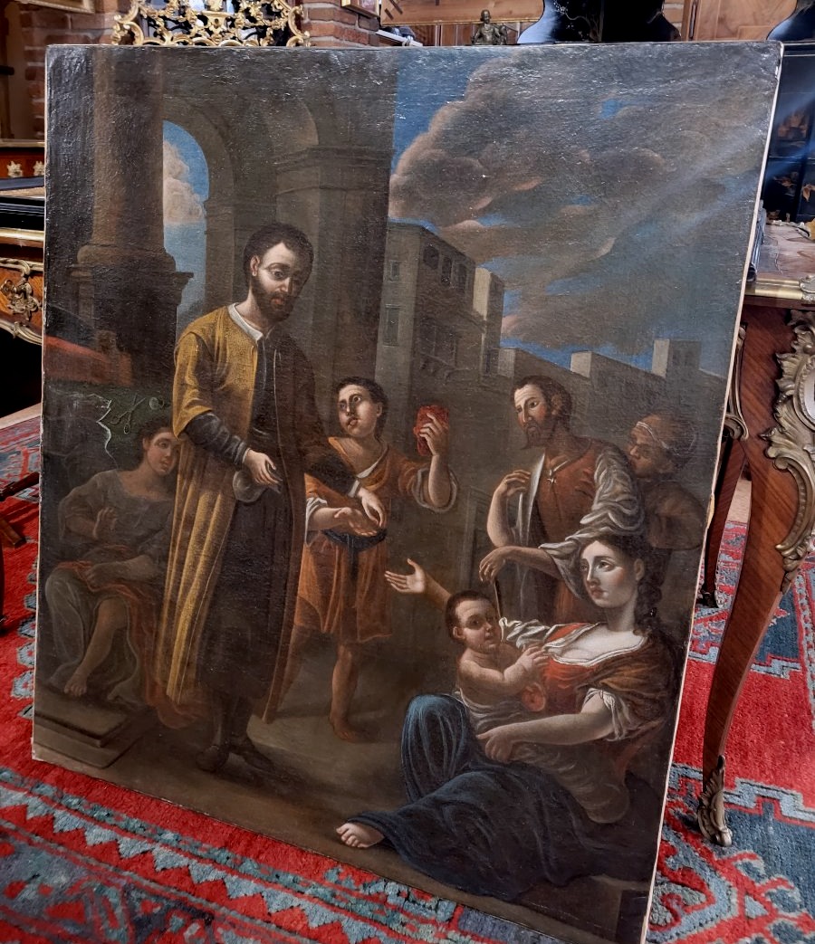 dipinto olio su tela epoca 1700  Carità