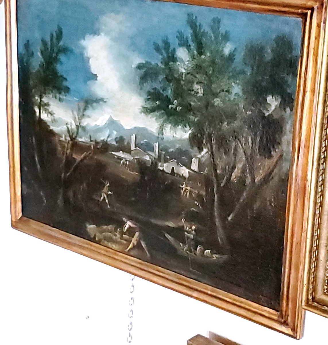 Dipinto raffigurante paesaggio con personaggi al lavoro epoca 1750 circa-photo-3