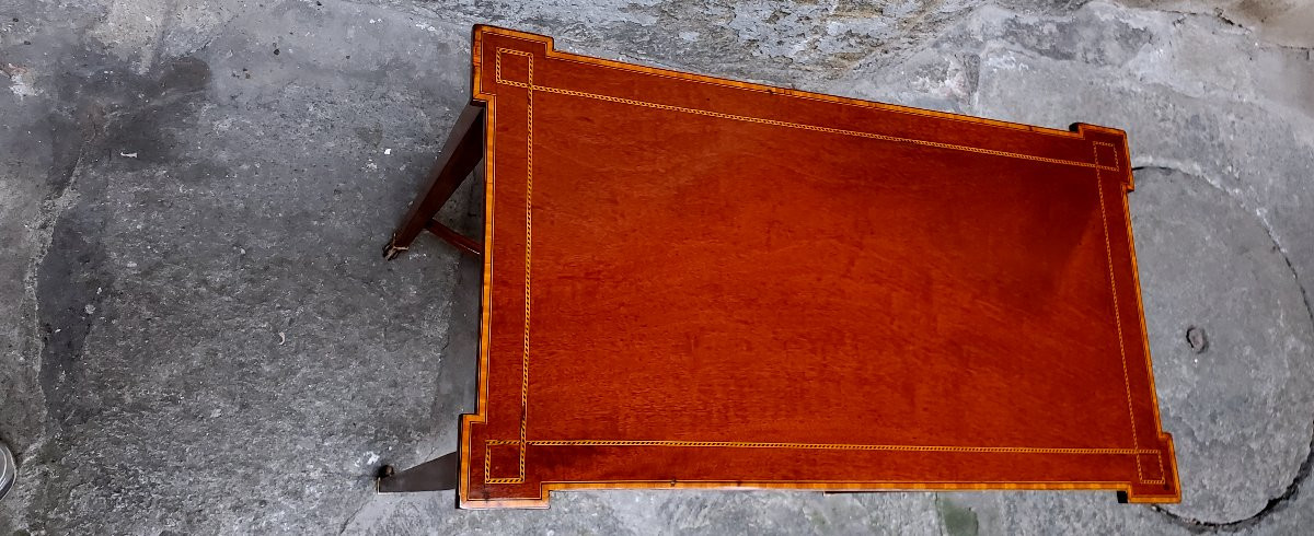  Antico tavolino Inglese in Mogano ,intarsiato in legno di satinwood ,epoca 1840 circa -photo-3