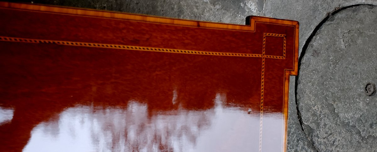  Antico tavolino Inglese in Mogano ,intarsiato in legno di satinwood ,epoca 1840 circa -photo-4