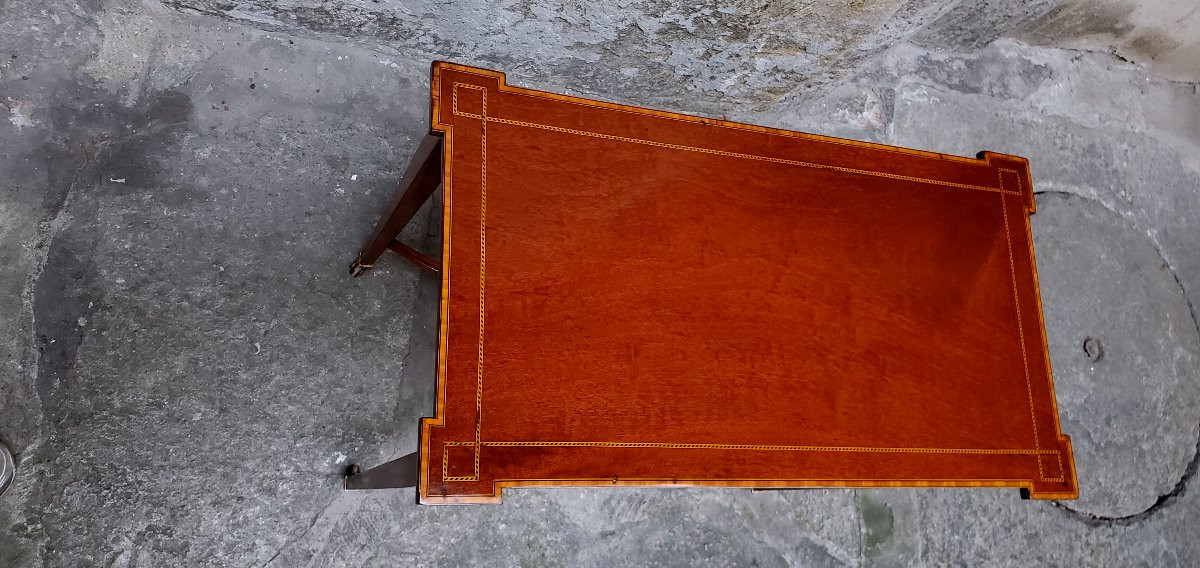  Antico tavolino Inglese in Mogano ,intarsiato in legno di satinwood ,epoca 1840 circa -photo-4