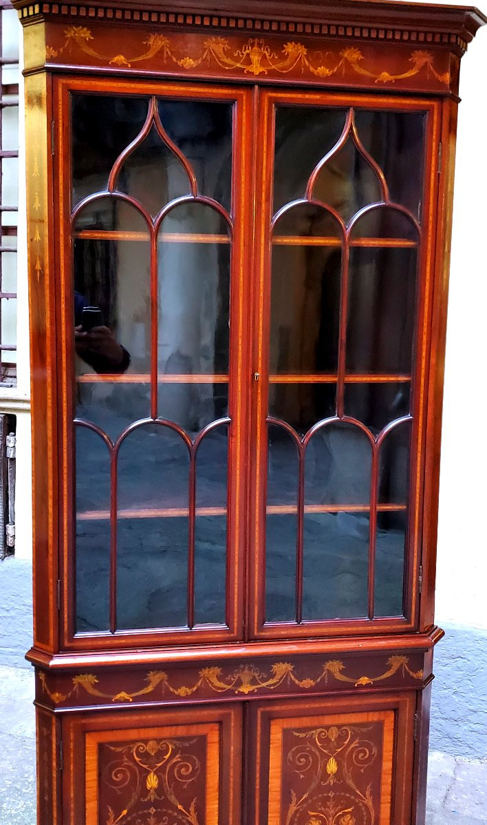 Angoliera Inglese epoca seconda metà 1800  intarsiata in satinwood , e bosso -photo-3