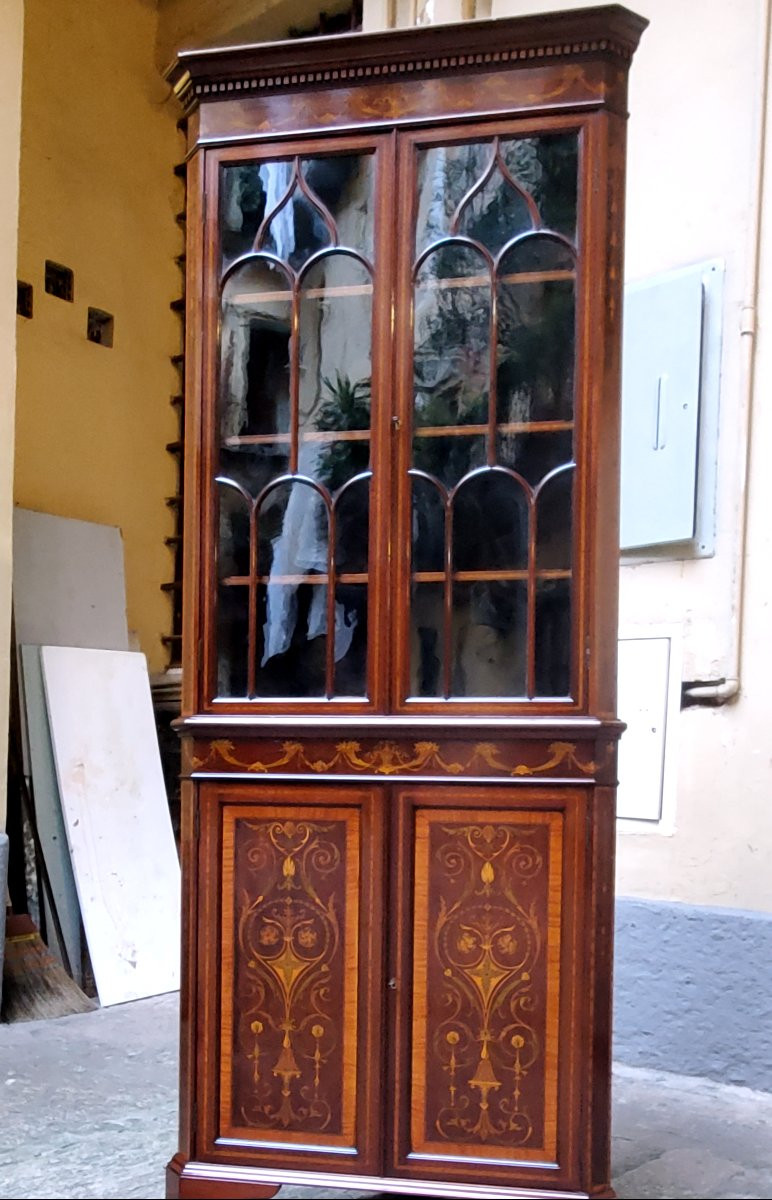 Angoliera Inglese epoca seconda metà 1800  intarsiata in satinwood , e bosso -photo-3