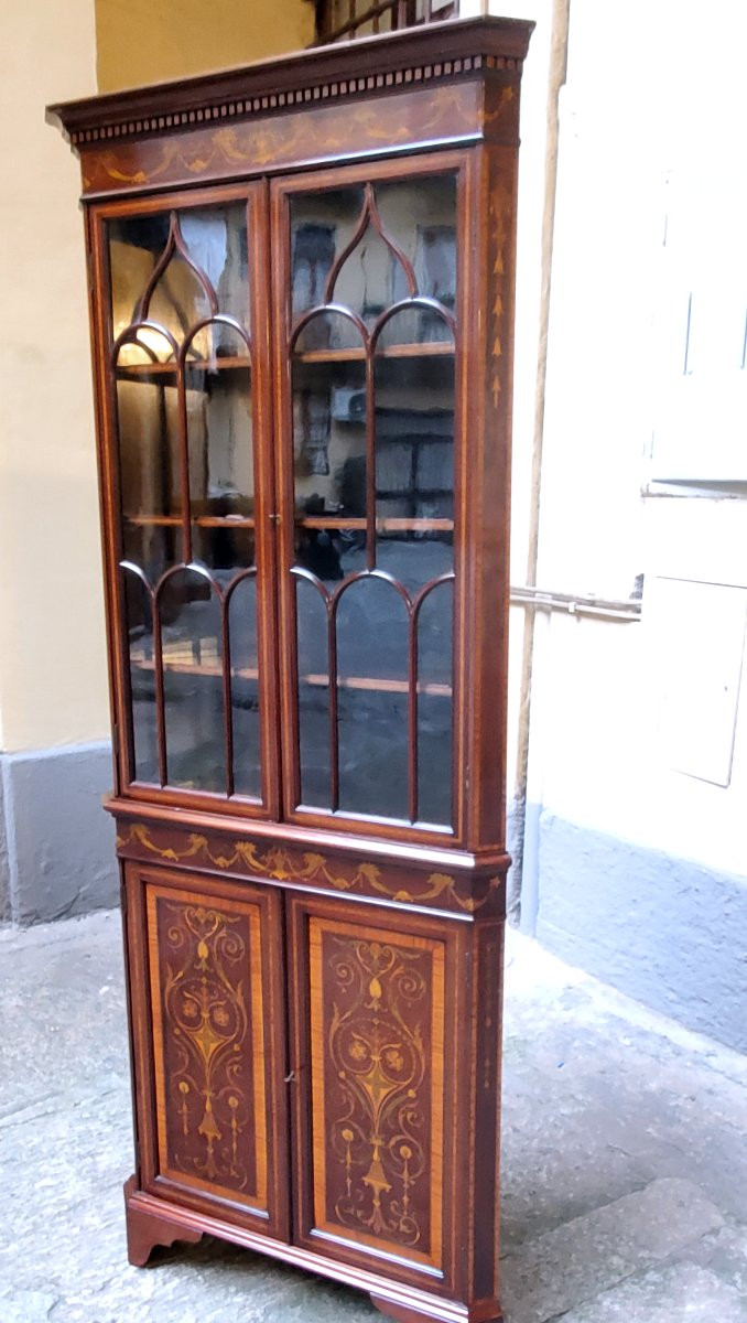 Angoliera Inglese epoca seconda metà 1800  intarsiata in satinwood , e bosso -photo-4