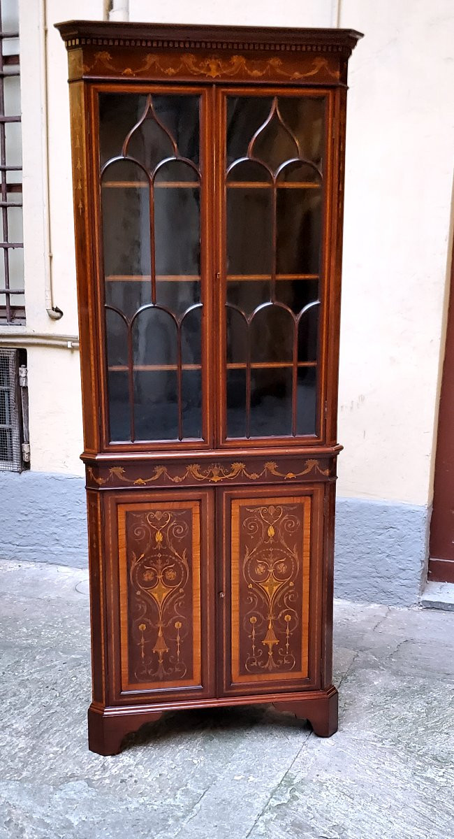 Angoliera Inglese epoca seconda metà 1800  intarsiata in satinwood , e bosso -photo-6
