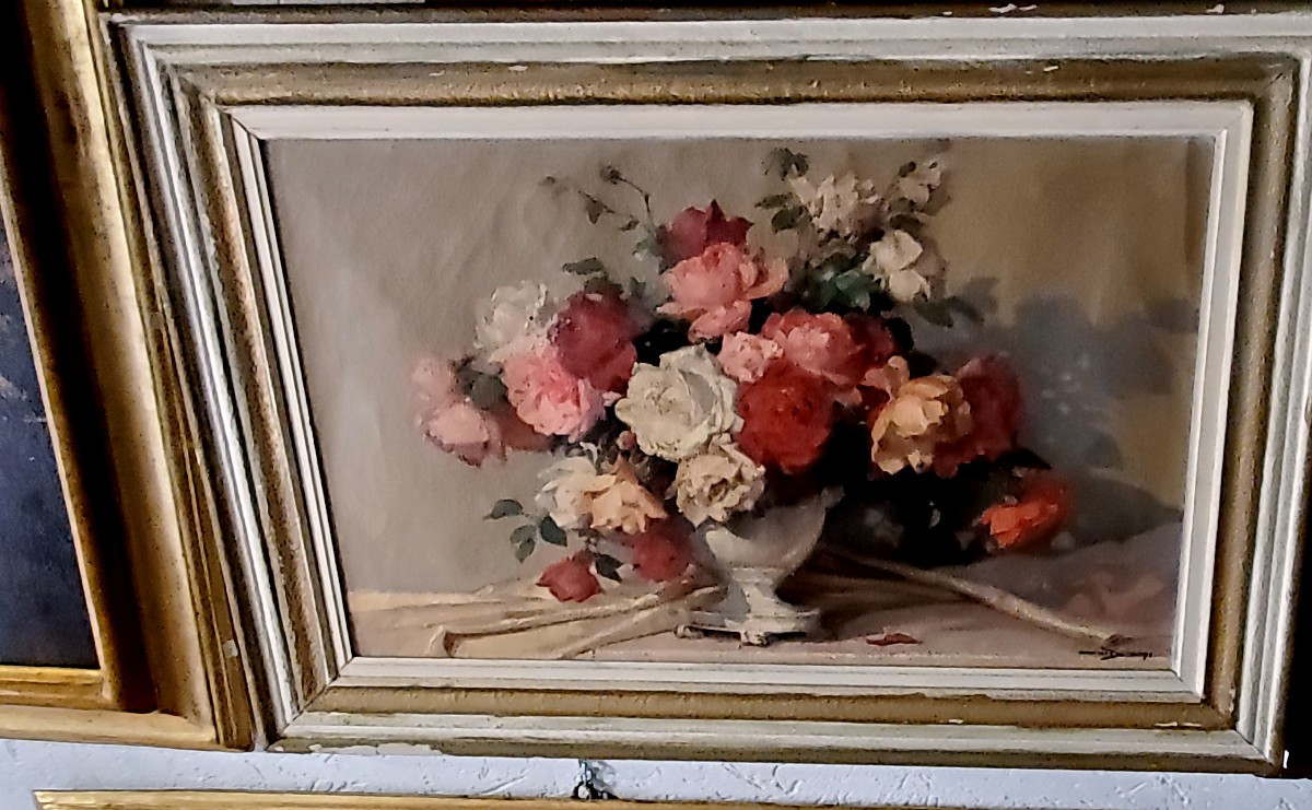 dipinto olio su tela soggetto floreale firmato Maurice Decamps -photo-2