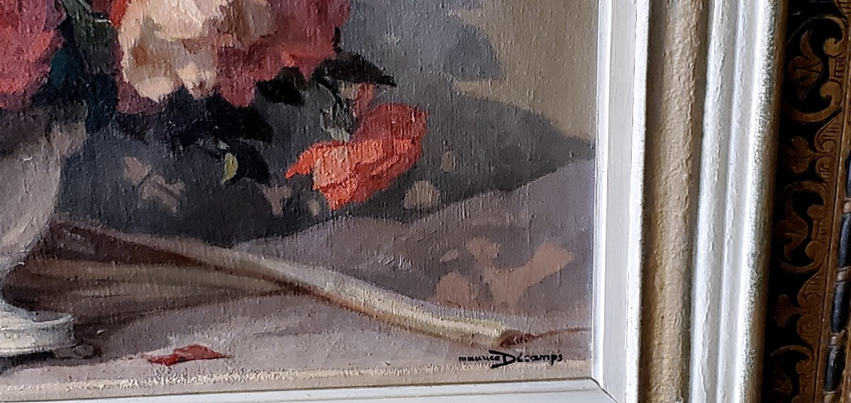 dipinto olio su tela soggetto floreale firmato Maurice Decamps -photo-4