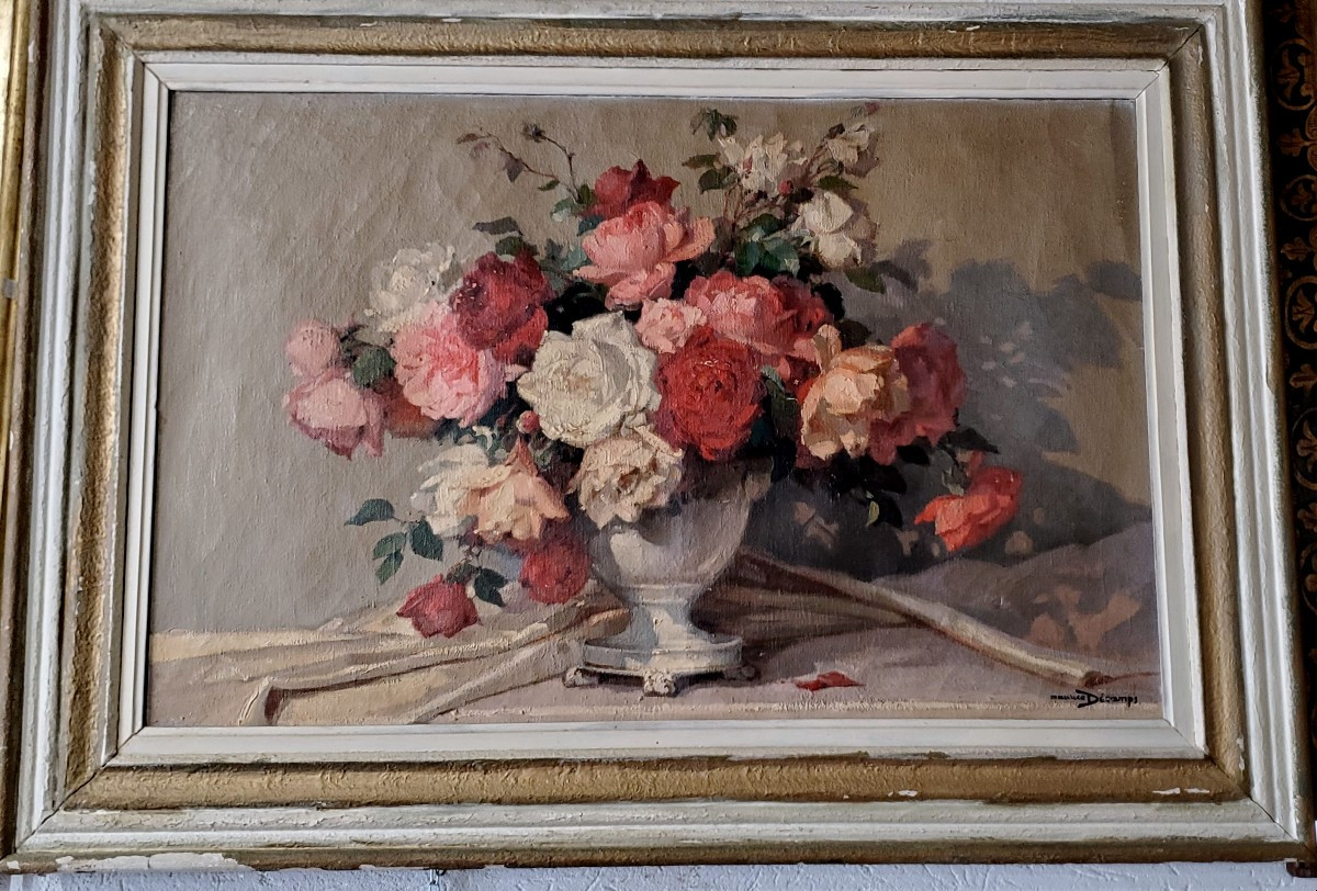dipinto olio su tela soggetto floreale firmato Maurice Decamps 
