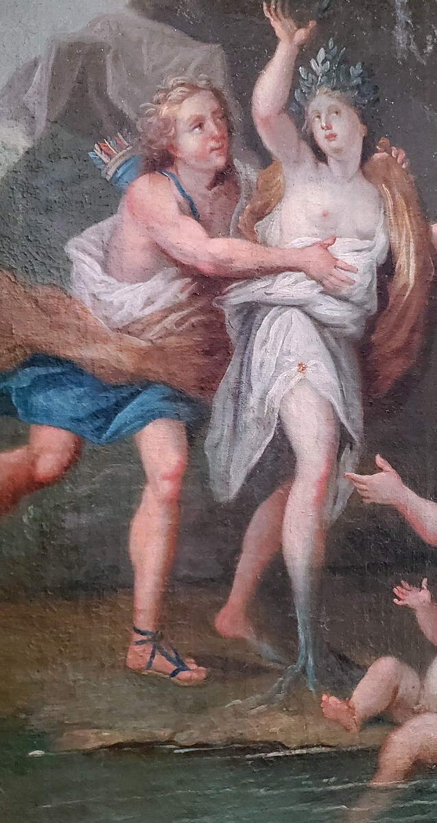 Antico dipinto olio su tela raffigurante Apollo e Dafne , epoca 1750 circa-photo-3