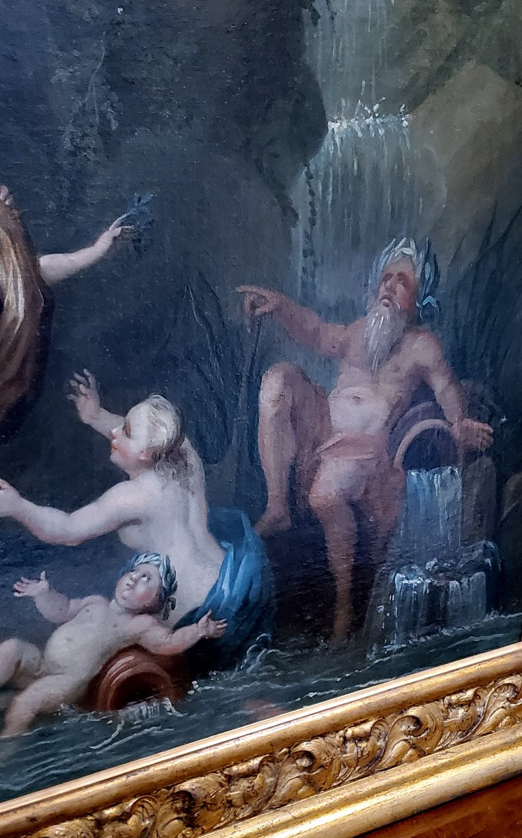 Antico dipinto olio su tela raffigurante Apollo e Dafne , epoca 1750 circa-photo-2