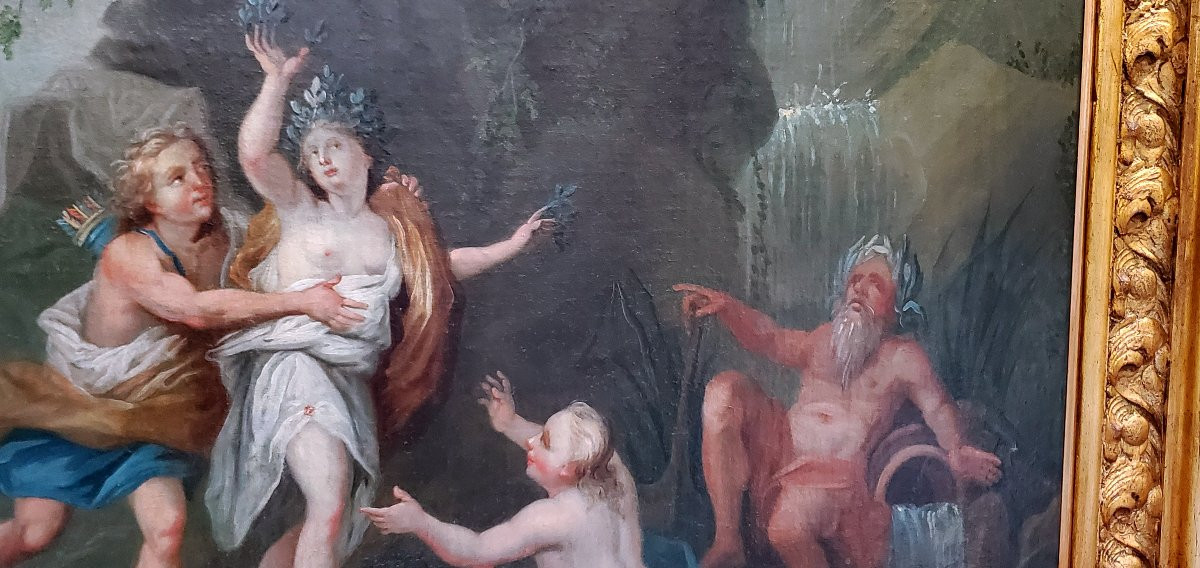 Antico dipinto olio su tela raffigurante Apollo e Dafne , epoca 1750 circa-photo-3