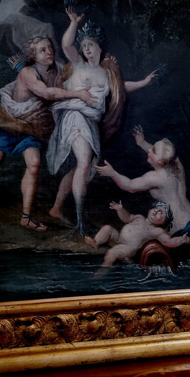 Antico dipinto olio su tela raffigurante Apollo e Dafne , epoca 1750 circa-photo-5