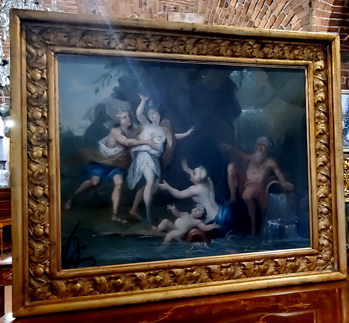 Antico dipinto olio su tela raffigurante Apollo e Dafne , epoca 1750 circa-photo-6