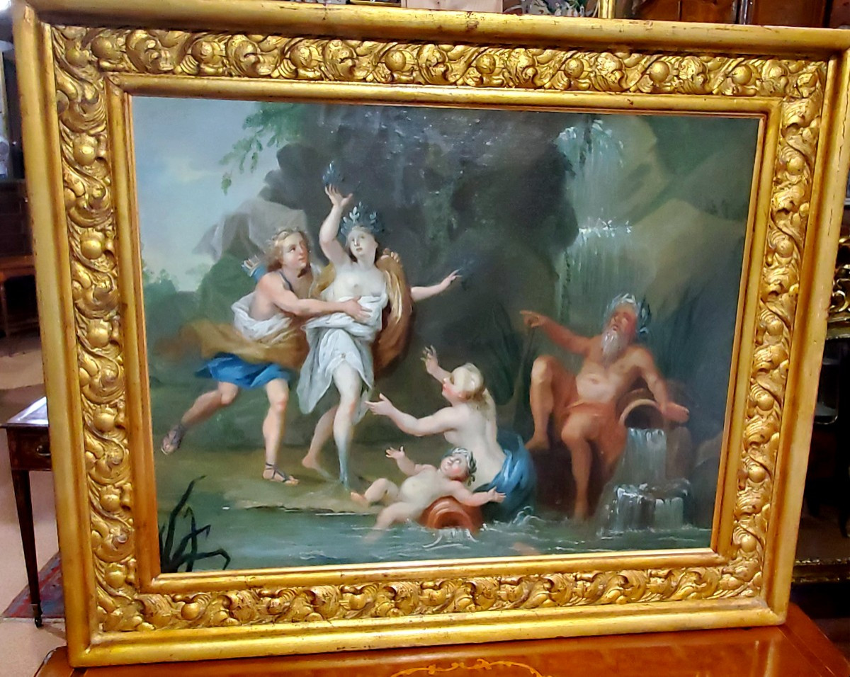 Antico dipinto olio su tela raffigurante Apollo e Dafne , epoca 1750 circa-photo-7
